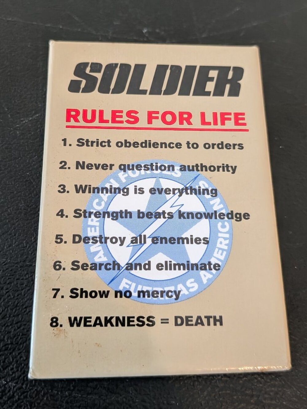 Vintage 1998 Soldier Kurt Russell Rules for Life Movie Promo Button Pin